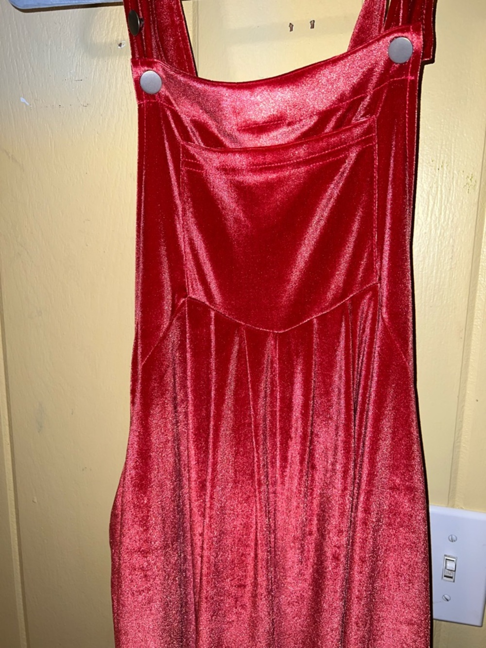 Red Velvet Wide-Leg Chic Boho Bib Jumpsuit Overalls With Silver Buttons Size L - Picture 5 of 13